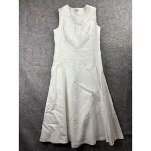 J. Peterman White Linen Square Neck Maxi Dress Preppy Boho Coastal Womens 12 SEE